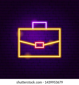 Briefcase Neon Label. Vector Illustration of Education Promotion.