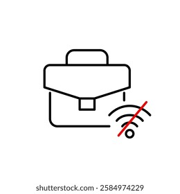 Briefcase and no wi-fi symbol. Interrupted business, offline work mode. Pixel perfect, editable stroke vector icon