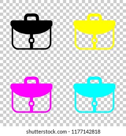 Briefcase, office bag. Colored set of cmyk icons on transparent background