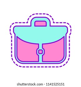 Briefcase, office bag. Colored sketch with dotted border on white background