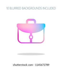 Briefcase, office bag. Colorful logo concept with simple shadow on white. 10 different blurred backgrounds included