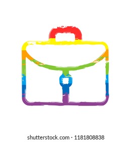 Briefcase, office bag. Drawing sign with LGBT style, seven colors of rainbow (red, orange, yellow, green, blue, indigo, violet