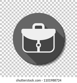 Briefcase, office bag. flat icon, long shadow, circle, transparent grid. Badge or sticker style
