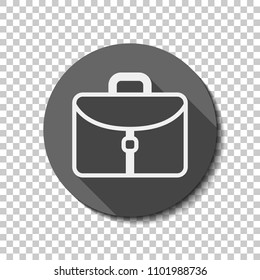 Briefcase, office bag. flat icon, long shadow, circle, transparent grid. Badge or sticker style