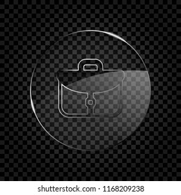 Briefcase, office bag. Icon in circle glass bubble on dark transparent grid. Glass style
