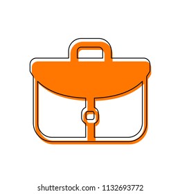 Briefcase, office bag. Isolated icon consisting of black thin contour and orange moved filling on different layers. White background