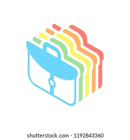 Briefcase, office bag. Stack of colorful isometric icons on white background