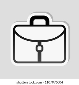 Briefcase, office bag. Sticker style with white border and simple shadow on gray background