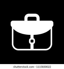 Briefcase, office bag. White icon on black background. Inversion