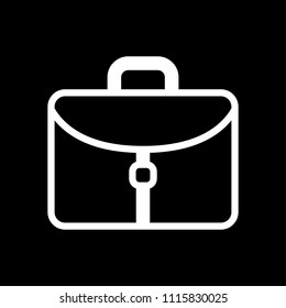 Briefcase, office bag. White icon on black background. Inversion