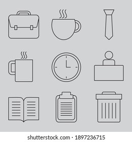 conjunto de iconos de maletín y oficina sobre fondo gris, estilo de línea, ilustración vectorial