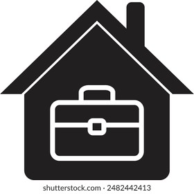 Briefcase on house icon . Home office icon . Remote work from home icon vector