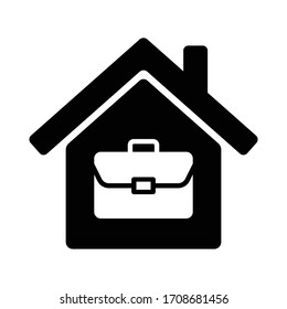 Briefcase on house icon symbol, Work at home, Working remotely concept, Black isolated on white background, Vector design illustration