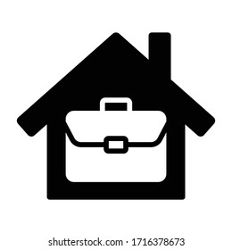 Briefcase on house icon symbol, Work at home, Working remotely concept, Black isolated on white background, Vector design illustration