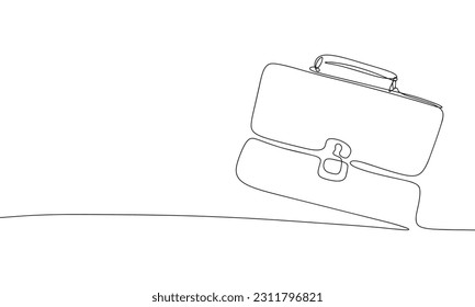 Briefcase as one line continuous outline vector illustration. Line art business briefcase isolated on white background  in minimal style.