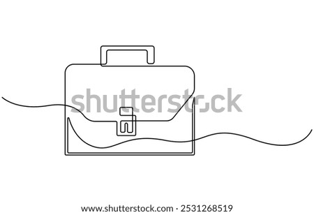 Briefcase as one line continuous outline vector illustration. Line art business briefcase isolated on white background in minimal style, Briefcase Continuous Line Illustration