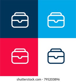 Briefcase outline four color material and minimal icon logo set in red and blue
