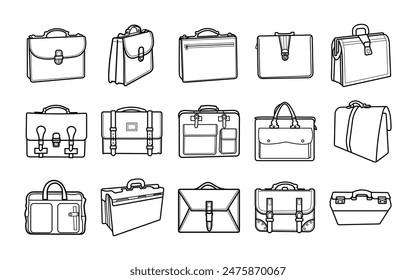 Briefcase outline vector set illustration