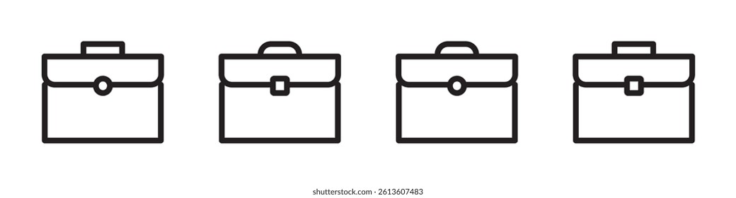 Briefcase outlined black isolated illustration set in 4 versions for portfolio. Vector icons in flat style