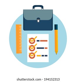 Briefcase, pencil and ruler icons. Business concept for office workers. Time to come to work