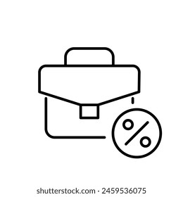 Briefcase and percent. Profit margins, discounts and deals for business or corporate clients. Pixel perfect vector icon