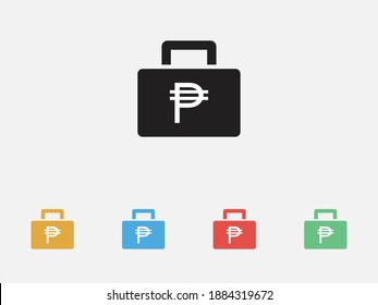 Briefcase with Philippine Peso icon. Filled vector icon. Vector illustration icon. Money in suitcase flat icon