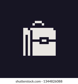 Briefcase pixel art 1-bit icon,  design for logo, stamp, app, web, sticker. Isolated vector illustration.  