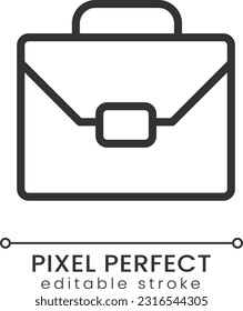 Briefcase pixel perfect linear icon. Business documents. Corporate deal. Businessman accessory. Thin line illustration. Contour symbol. Vector outline drawing. Editable stroke. Poppins font used