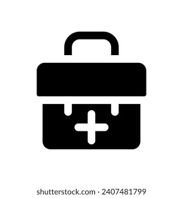Briefcase with plus black glyph ui icon. Business communication online. User interface design. Silhouette symbol on white space. Solid pictogram for web, mobile. Isolated vector illustration