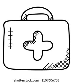 
Briefcase with plus sign representing first aid kit for medical emergency
