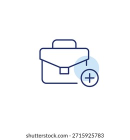 Maletín y símbolo plus. Crecimiento, servicios añadidos o nuevas oportunidades de negocio. Icono de Vector de trazo perfecto y editable