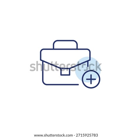 Briefcase and plus symbol. Growth, added services, or new business opportunities. Pixel perfect, editable stroke vector icon
