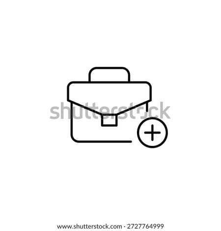 Briefcase and plus symbol. Growth, added services, or new business opportunities. Pixel perfect, editable stroke vector icon