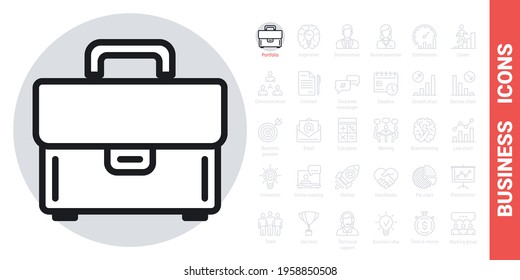 Briefcase or portfolio icon. Simple black and white version from a series of business icons