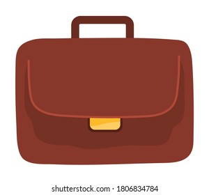 Maletín, icono aislado de portafolios, bolso de oficina marrón, estuche para documentos o archivos, símbolo de maleta de cuero, accesorio para hombre o mujer, bolso elegante con taquilla y mango dorado, estilo de dibujos animados planos