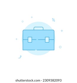 Briefcase, portfolio, schoolbag vector icon. Flat illustration. Filled line style. Blue monochrome design. Editable stroke. Adjust line weight.