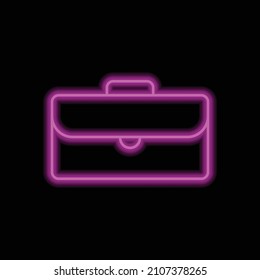 Briefcase, portfolio simple icon vector. Flat desing. Purple neon on black background.ai