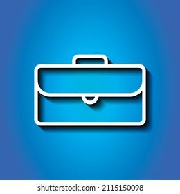 Briefcase, portfolio simple icon vector. Flat desing. White icon with shadow on blue background.ai