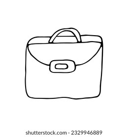 Briefcase. Rectangular bag. Leather goods. Accessory. Doodle. Vector illustration. Hand drawn. Outline.