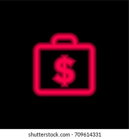 Briefcase red glowing neon ui ux icon. Glowing sign logo vector