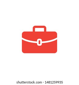 Briefcase Red Icon On White Background. Red Flat Style Vector Illustration.