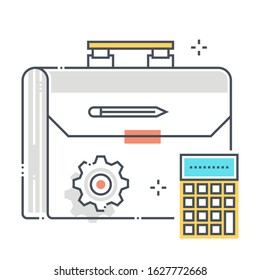 Briefcase related color line vector icon, illustration. The icon is about Portfolio, accounting, office, suitcase, travel , calculator. The composition is infinitely scalable.