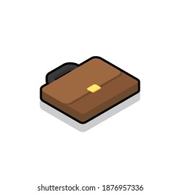 Briefcase right view Black Stroke and Shadow icon vector isometric. Flat style vector illustration.