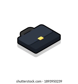 Briefcase right view Black Stroke and Shadow icon vector isometric. Flat style vector illustration.