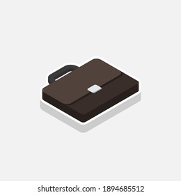 Briefcase right view White Stroke and Shadow icon vector isometric. Flat style vector illustration.