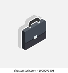Briefcase right view White Stroke and Shadow icon vector isometric. Flat style vector illustration.