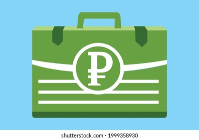 Briefcase with Russian Ruble banknote. Flat style vector illustration. Russia, Abkhazia, and South Ossetia currency business, payment and finance element. Can be used for digital and print.