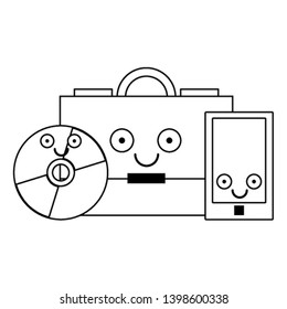 Briefcase and samrtphone with cd rom in black and white