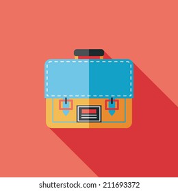 briefcase ,school bag flat icon with long shadow,eps10