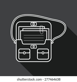 briefcase school bag flat icon with long shadow, line icon